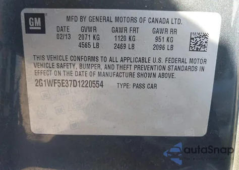 2013 Chevrolet Impala Ls z USA, uszkodzony, nr VIN 2G1WF5E37D1220554